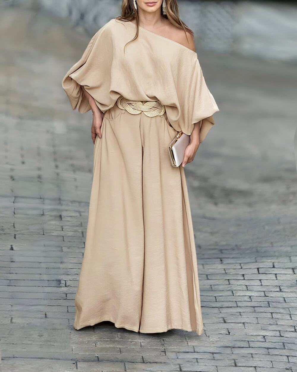 NWT ChicMe Two-Piece Satin Shirt & Wide-Leg Pants Set (Size Medium)